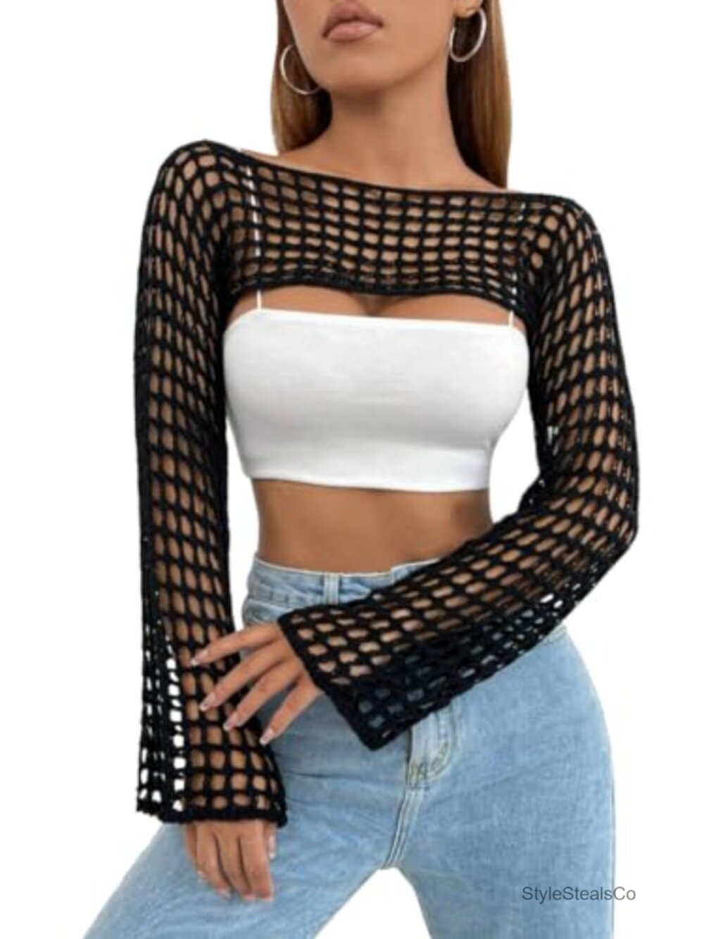 Crochet Shrug Y2K Hollow Out Bolero See Through Cropped Knit Sweater Top